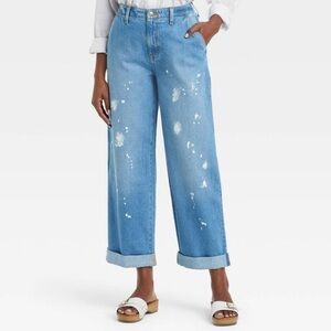 100% Cotton Relaxed Straight Splatter Jeans